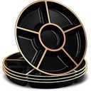 PLASTICPRO 6 Sectional Round Plastic Serving Tray/ Platters Black & Gold Pack of 2 