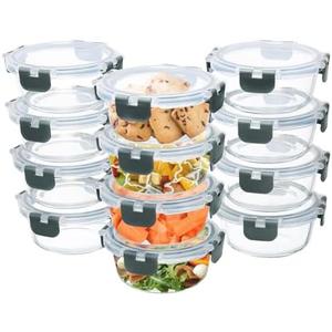 GULFLIN 12 Pack Small Glass Food Storage Containers with Lids Airtight, 13oz Leak-Proof Meal Prep Containers Set, Freezer to Microwave Safe, Dishwasher Safe