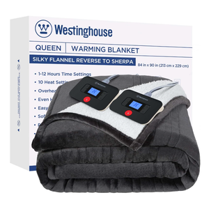 Westinghouse Electric Blanket Queen, Heated Blanket Queen Size with 10 Heating Levels and 1 to 12 Hours Heating Time Settings, Flannel to Sherpa Reversible, Machine Washable (84" x 90", Charcoal)