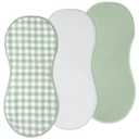 Hahafelt 3 Pcs Changing Pad Liners Fits in Peanut Shape Changing Pad Waterproof Diaper Mats Organic Cotton Peanut Mats are Warm on a Baby's Back, Washable Reusable(Plaid Style,Green)