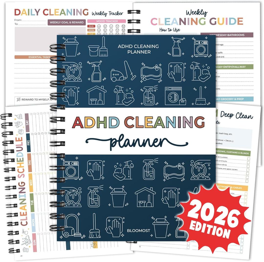 ADHD Cleaning Planner - Cleaning Schedule and Checklist Organizer for Adults and Teens - Daily, Weekly & Monthly Household Cleaning Checklist for ADHD Minds - Stress-Free Housework