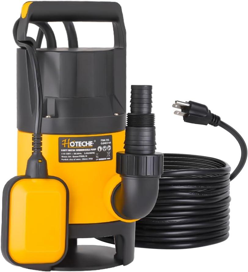 Hoteche Submersible Sump Pump 1/2 HP Portable Utility Thermoplastic Water Pump 2000GPH Heavy Duty High Flow Pump for Basement, Flooding, and Pool Draining