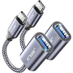 JSAUX USB C to USB 3.0 Adapter [2 Pack], USB C Male to USB Female OTG Cable Adapter Compatible with MacBook Pro/Air, iPhone 16 Pro Max/16 Plus/16e/15, Samsung Galaxy S25/S24/S23 (Grey)