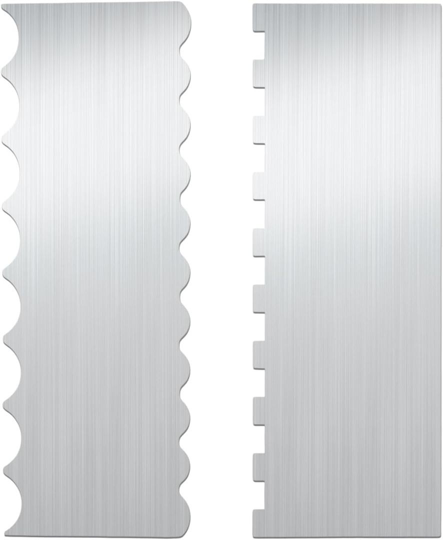 2pcs Stainless Steel Cake Bench Scraper Spatula Kit, 8.7in Stripe Edge Comb Smoother Decorating Metal Tools for Kitchen Baking Mousse Pastry DIY Icing Buttercream Frosting Leveler Supplies
