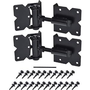Self Closing Gate Hardware Hinges Heavy Duty for Wooden/Vinyl/PVC Fences,90 Degree Adjustable, with Installation Screws and Swing Adjuster Tool,2 Pack/Set,Black