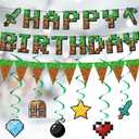 Birthday Party Supplies,Anime Theme Style Party Decorations Include Happy Birthday Banner,Pennant Banner,Cake Toppers,Cupcake Toppers and Hanging Swril