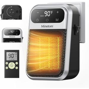 Minetom Portable Plug In Space Heater, 800W Small Wall Heater for Indoor Use, Remote, 12H Timer, ECO Mode, Overheat Protection, Fast and Safe Heat for Bathroom Garage Office Bedroom Home