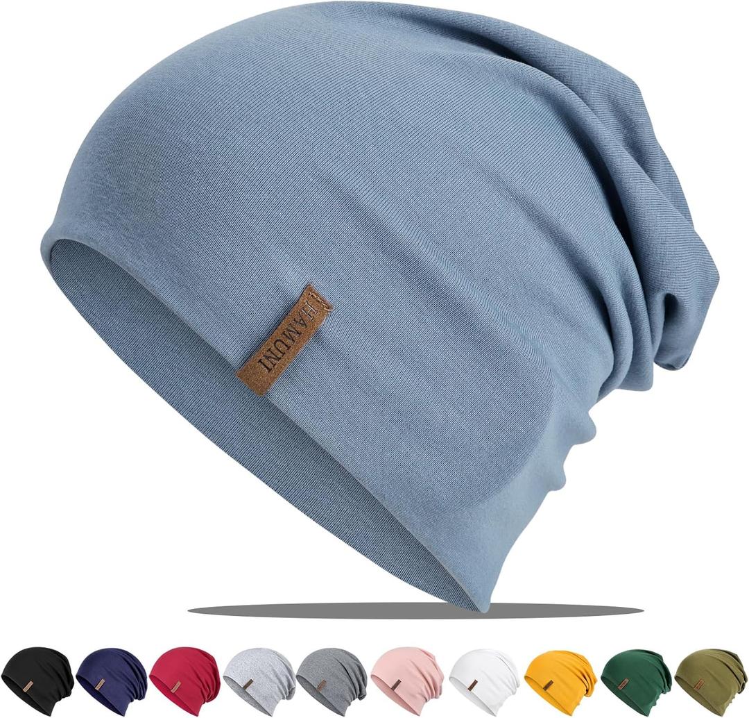 Slouchy Beanie for Women Cotton Beanies Hats Men Lightweight Soft Chemo Headwear Warm Skull Cap for All Seasons (Denim Blue)