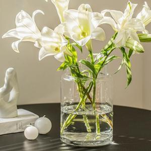 Clear Vases for Centerpieces, 9 Inch Large Glass Vase with Wide Mouth Weighted Bottom, Easy Clean Modern Fish Bowl for Long Stem, Dried, Artificial Flowers, Bouquet