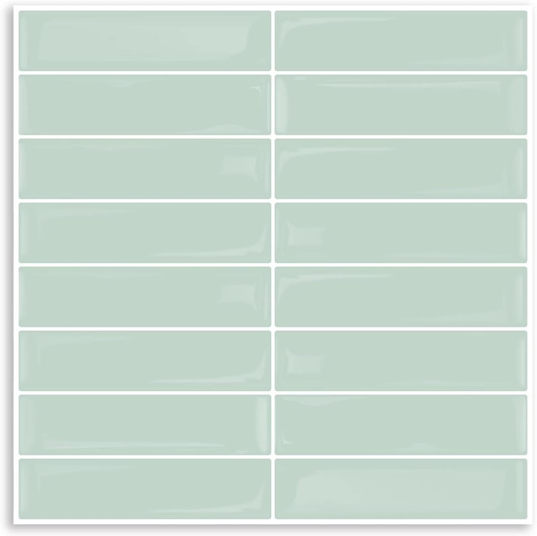 10-Sheets Upgraded Peel and Stick Backsplash Tiles for Kitchen, Bathroom, Vanities, RV and Laundry Dcor, Self-Adhesive 3D Wall Stickers Stick on Tile in Size 12X12 inches, Dew Green