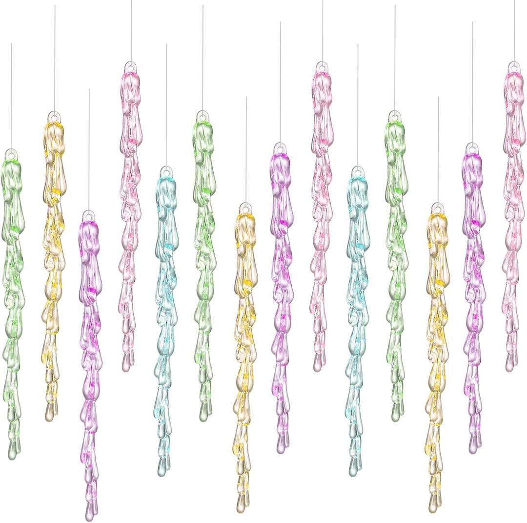 25 Pcs Pastel Candy Christmas Ornaments 5.25' Pastel Icicle Decoration for Christmas Tree Candy Crystal Tree Hanging Decor Land Party Supply Acrylic Clear Drop for Xmas Winter Decoration