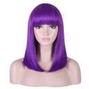 15 Inch Short Straight Purple Bob Wig with Bangs | Natural Heat Resistant Synthetic Hair for Women Costume Wigs