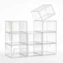 Clear Shoe Storage Boxes 9 Pack, Stackable Bins with Magnetic Doors | Thickened clear plastic folds flat when unused, while front-opening doors provide quick access in closets or entryways.