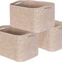 MINTWOOD Design 3-Pack Decorative Woven Storage Baskets for Shelves, Cube Bin Box for Organizing Books, Shoes, Dog Toys, Pantry Closet and Living Room Organizer, Oatmeal Brown