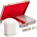 Yellow Mountain Imports Champion-Size Chinese Mahjong Set -146 Large Melamine Tiles, Dice, Wind Indicator & Aluminum Case - No Numbers or Letters - Chinese Style Gameplay Only (White)