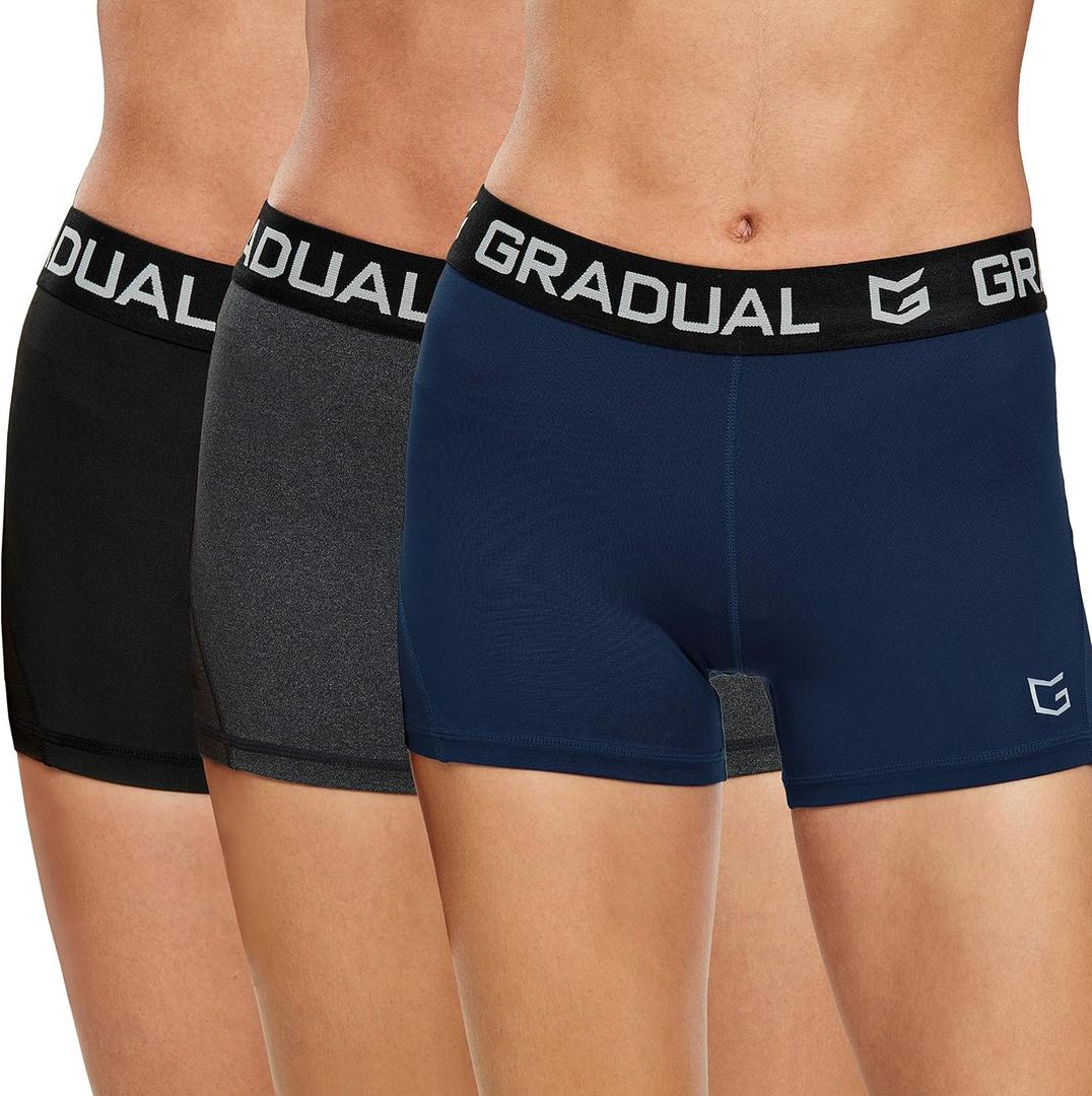 Women's Spandex Compression Volleyball Shorts 3" Workout Pro Shorts for Women (3 Pack: Black/ Navy Blue/ Charcoal, X-Small)