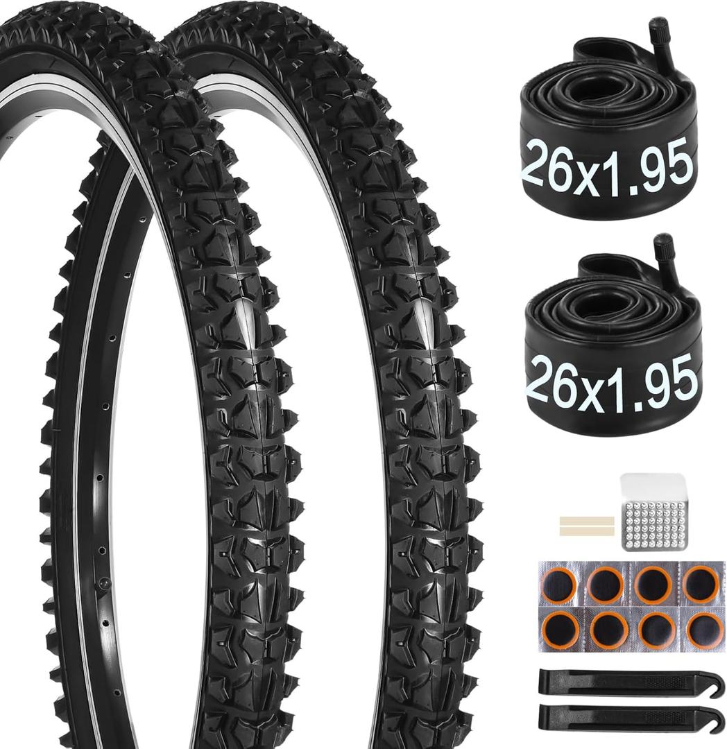 yeesport Mountain Bike Tires 24/26x1.95 Bike Tire Tube Set, 2 Pack 24/26 inch Bicycle Tires Tubes Schrader Valve Tire Levers Puncture-Resistant for BMX, Kids Bike