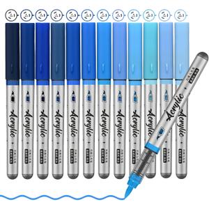 ZZWUAPT Blue Acrylic Paint Pens, 12 Color Paint Pens Markers, Brush Tip Paint Pens for Rock Painting Wood Glass Ceramic Canvas Stone DIY Crafts Making Art Supplies