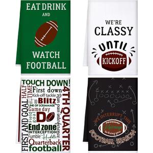 Mixweer Set of 4 Football Kitchen Decorative Towels Football Dish Cloths Absorbent Chic Color Hand Towels Tea Dish Washcloths for Cooking Baking Housewarming Gift
