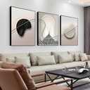 ARTFEB Abstract Modern Framed Canvas Wall Art Set, Geometric Line Wall Decor, Minimalist Neutral Wall Painting, Beige Black Art Prints for Living Room, Bedroom, Office(Black, 24" X 32" X 3 pieces)