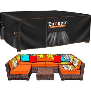 Enzeno Patio Furniture Set Cover, Outdoor Sectional Sofa Couch Set Covers Waterproof, Garden Dining Table Chair Set Cover Outside Rectangular Heavy Duty Weatherproof 120" L x 90" W x 35" H Black