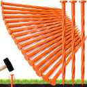 Jetec 250 Pcs 8 Inch Orange Plastic Landscape Edging Spikes Spiral Anchoring Garden Nails for Paver, Weed Barriers, Turf, House Construction Ground Lawn