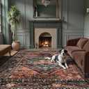 Lahome Area Rugs 9x12 Living Room - Non-Slip Ultra-Thin Washable Large Carpet, Non-Shedding Oriental Vintage Distressed Carpet Rug for Dining Room Bedroom Office