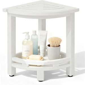 HDPE Corner Shower Stool for Shaving Legs, Waterproof Shower Stool with Storage Shelf for Bathroom,White