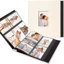 Photo Album 600 Pockets Linen Cover with Customisable Window Black Pages for Photos 10 x 15 cm for Family Travel and Memories, Beige