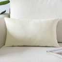 Artscope Luxury Velvet Pillow Covers Super Soft Decorative Square Throw Pillow Covers Case Cushion Covers for Sofa Couch Bedroom Car Decor 12x20 Inch Cream White