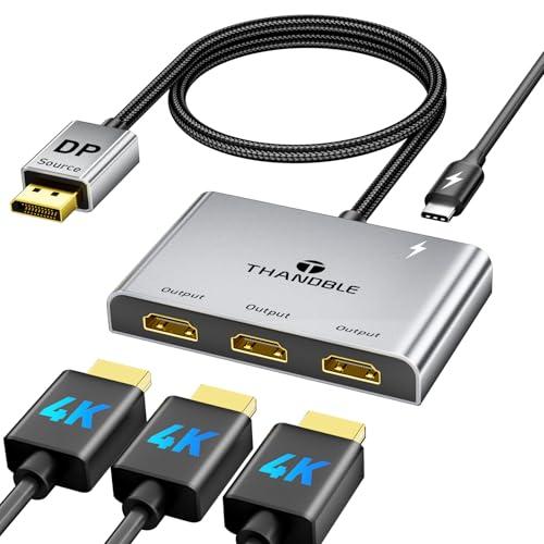THANDBLE DisplayPort to HDMI Splitter for Multi Monitor Adapter, HDMI Splitter Extended Display 1 in 3 Out MST Hub (4K@60Hz) for Extended or Cloned Display Mode, DP to 3X HDMI Port with PC, NVIDIA AMD