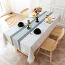 Laolitou Rustic Tablecloth Cotton Linen Waterproof Tablecloths Burlap Table Cloths for Kitchen Dining Cloth Table Cloth for Rectangle Tables Light Grey Stripes Rectangle,55''x70'',4-6 Seats