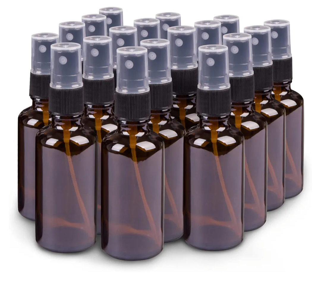 Small Amber Glass Spray Bottles For Essential Oils, 2oz Empty Fine Mist Mini Spray Bottles, Set of 16