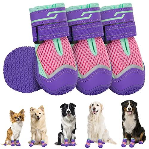 SlowTon Dog Shoes for Large Small Medium Dogs - Breathable Dog Boots for Summer Hot Pavement, Paw Protector for Outdoor Walking Winter Snow, Anti-Slip Rubber Dog Booties for Hardwood Floor (PU, 0)