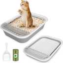 Collapsible Kitty Litter Box, ShineMe Open Top Cat Litter Tray with Scoop and Litter Bag, Anti-Splashing Waterproof Cat Toilet Potty Pan 17.7 x 13.5, Grey