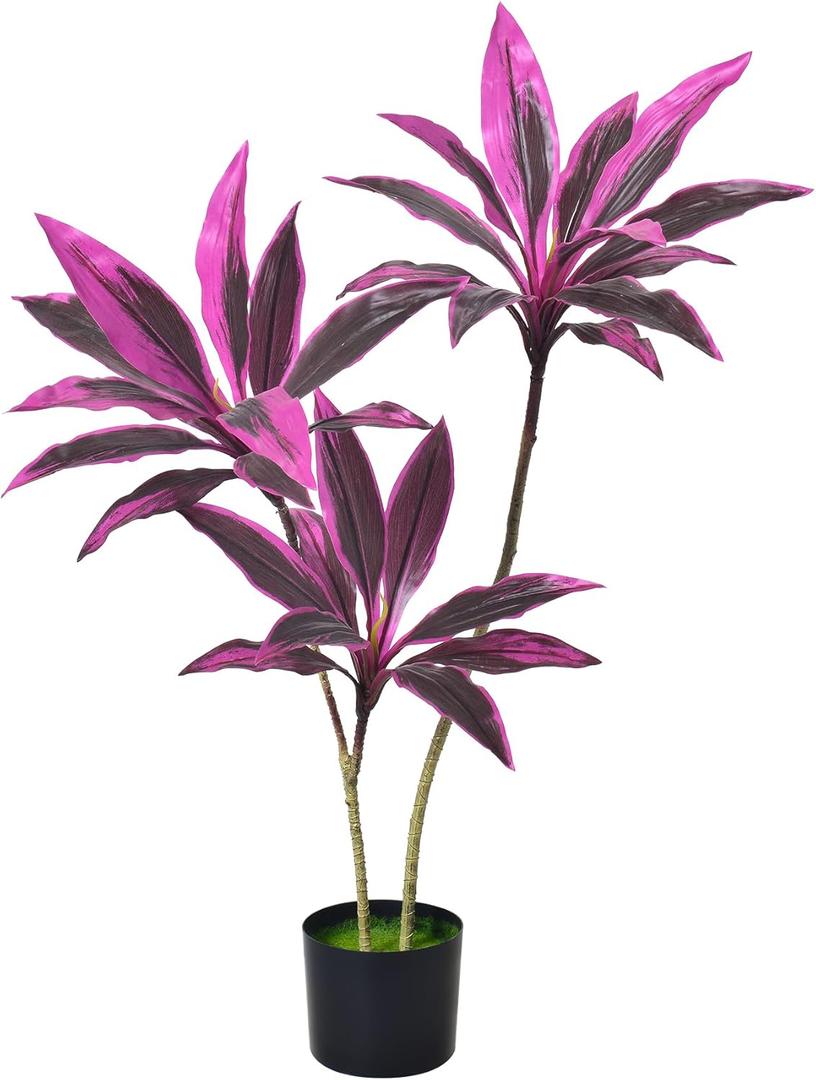 4Ft Dracaena Tree Artificial Plants Indoor Outdoor Decor Cordyline Red Sister House Plants, Hawaiian Fake Plants for Office Living Room Porch Patio Housewarming Gift (6in)