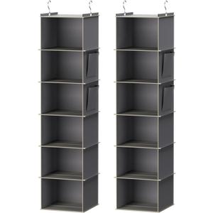 YOUDENOVA Hanging Closet Organizer, 6-Shelf Closet Hanging Storage Shelves, 2 Packs, Grey, 11.8d X 11.8w X 47.2h in