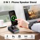 Hupoaf Adjustable Cell Phone Stand with Wireless Induction Bluetooth Speaker, Compatible with iPhone/iPad/Samsung Galaxy