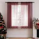 MIULEE 2 Panels Solid Color Sheer Christmas Window Curtains Elegant Window Voile Panels/Drapes/Treatment for Bedroom Living Room (54X45 Inches Wine Red)