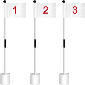 Hungdao 3 Set Golf Flagstick Mini Putting Green Flag for Yard Golf Pin Hole Cup and Flag Set Portable Practice Putting Green Flagsticks for Driving Range Backyard Gift Idea (Stylish, Mixed) (White)