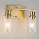 FILIMITIY 2-Lights Gold Bathroom Light Fixture, Brushed Brass Vanity Light with Clear Glass Shade, Modern Bath Wall Lights for Living Room, Hallway, Bedroom