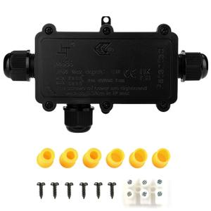 IP68 Waterproof Junction Box Outdoor,3-Way Electrical Junction Box Outdoor with 3 Cable M20 Gland Wire Connector Extension Electrical Cable Protector for Diameter Cable 4-12mm Black