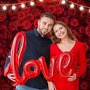 Red Rose Backdrop Vintage Romantic red Floral Photography Background for Wedding Party Anniversary Bridal Shower Birthday Party Valentine's Day Decorations Photo Booth Props (5X7FT)