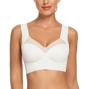 WOWENY Womens Seamless Wirefree Bras Comfortable Wireless Bras No Underwire Padded Push Up Soft Back Smoothing Bra (White, L)