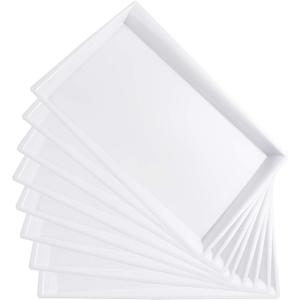 8 Pack White Plastic Serving Tray, 15" x 10" Rectangle Food Trays, Disposable Serving Platter for Parties, Internal Inclined Design Perfect for Weddings and Party
