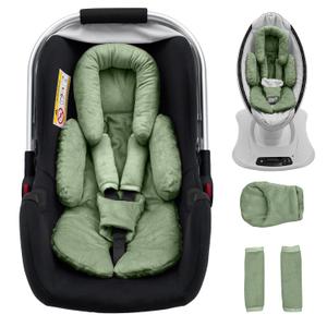 Infant Car Seat Head Support with Extra Shoulder Covers Set, Thickened Carseat Cushion for Baby, Breathable Newborn Carseat Insert for Stroller Swing (Green)