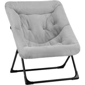 Comfy Saucer Chair for Adults, Soft Faux Fur Bedroom Chair, Accent Dorm Chairs, Flexible Living Room Reading Chairs, Oversized Folding Lounge Seat for Teens, X-Large, Grey