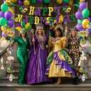 20Pcs Mardi Gras Decorations, Happy Mardi Gras Banner Hanging Swirls and Honeycomb Centerpieces New Orleans Carnival Masquerade Party Decorations for Fat Tuesday Decor