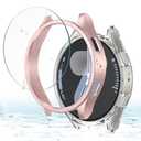 Misxi [2+2 Pack] Case Hard PC Bumper + Tempered Glass Screen Protector [with Auto Alignment Tool Kit] for Samsung Galaxy Watch 7 40mm, Anti-Scratch Cover for Galaxy Watch7, 1 Rose Gold + 1 Transparent