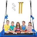 PACEARTH Rectangular Tree Swing Set for Children and Adults Heavy Duty Support 700LBS with Foam Protected 8-Strand Ropes and Thickened Hardware Easy to Install Outdoor Kids Swing, Colorful with Flags (Blue)